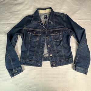 Gap Classic Denim Jean Jacket Dark Wash Button Front Women's Size M Classic